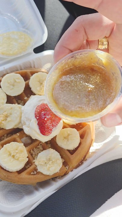 My Cafe - Banana Mac Nut Waffle - Easily one of the best waffles I've ever had. - Breakfast & Brunch Near Me - Kapolei, Hawaii