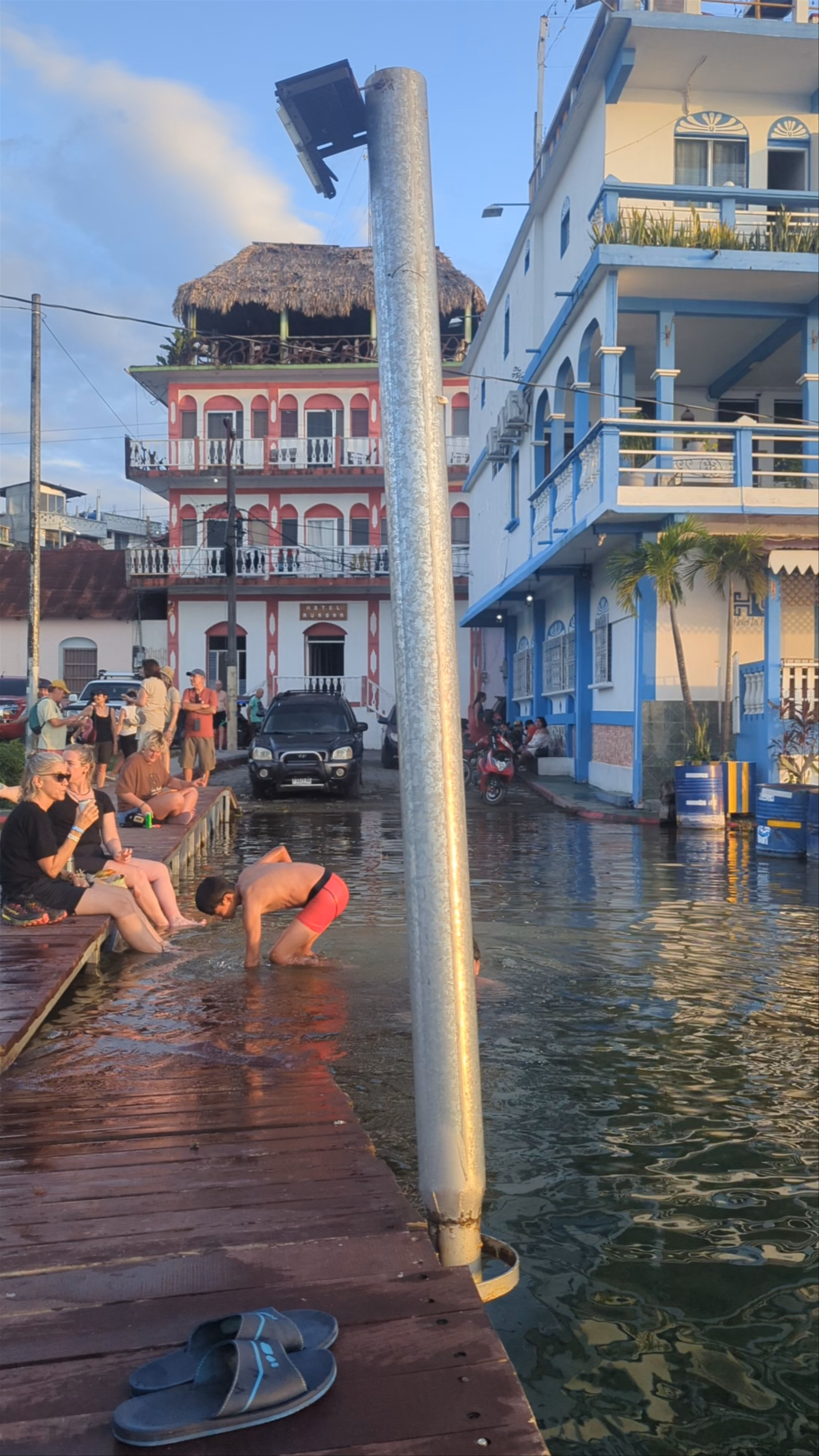 Golden Hour at Flores Island Waterfront - Local Life and Lake Swimming in Guatemala