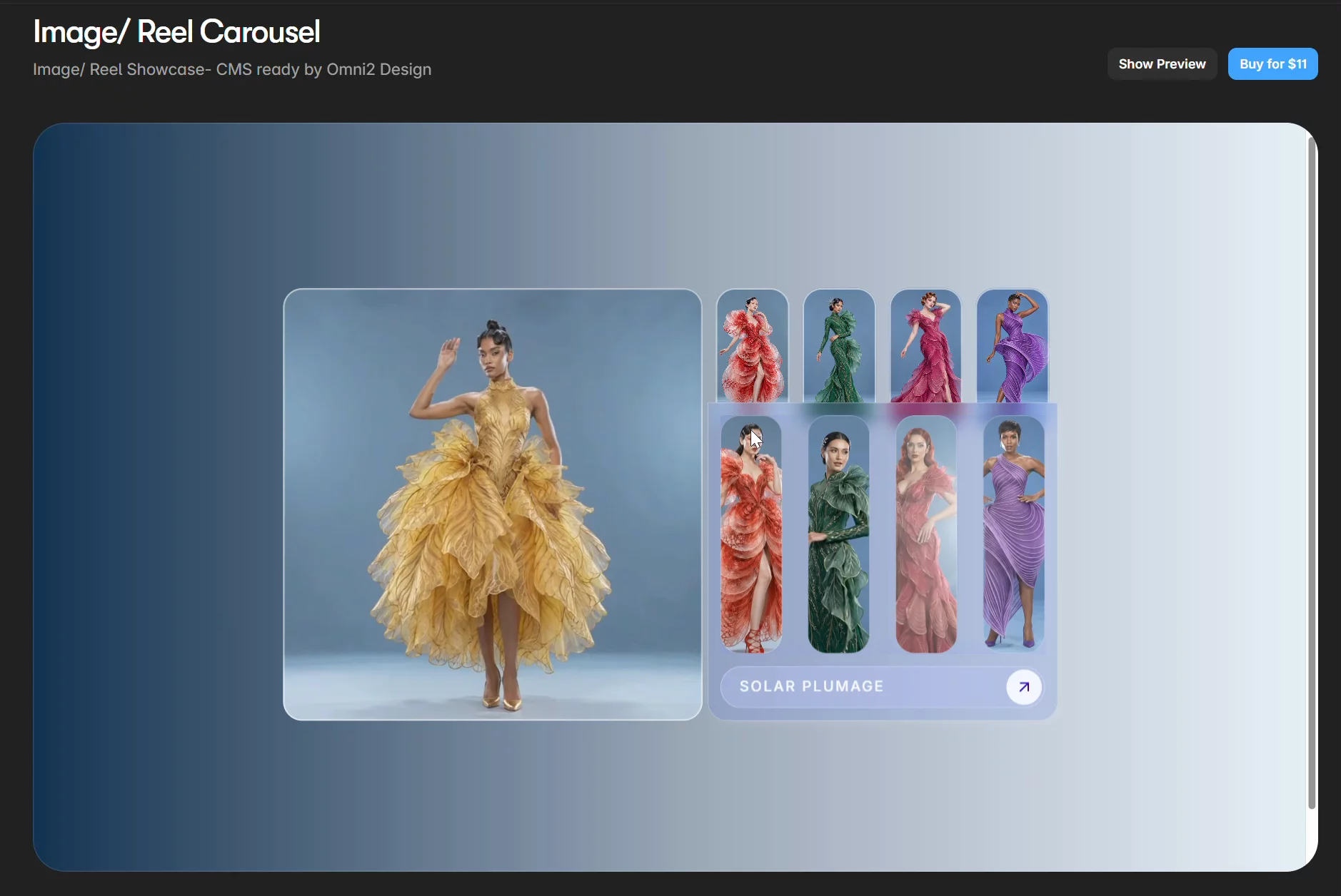 Just updated Image/ Reel Carousel👗👠Built for creative studios, fashion designers, filmmakers, motion and 3D designers, and agencies who want a portfolio piece that looks directed, not embedded.