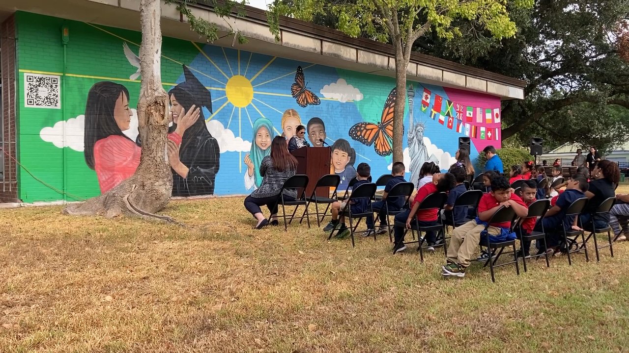 Ed White Elementary School - Dr Siddiqui from CHAT was speaking at the mural ribbon cutting ceremony on September 13, 2023. - Elementary Schools Near Me - Houston, Texas