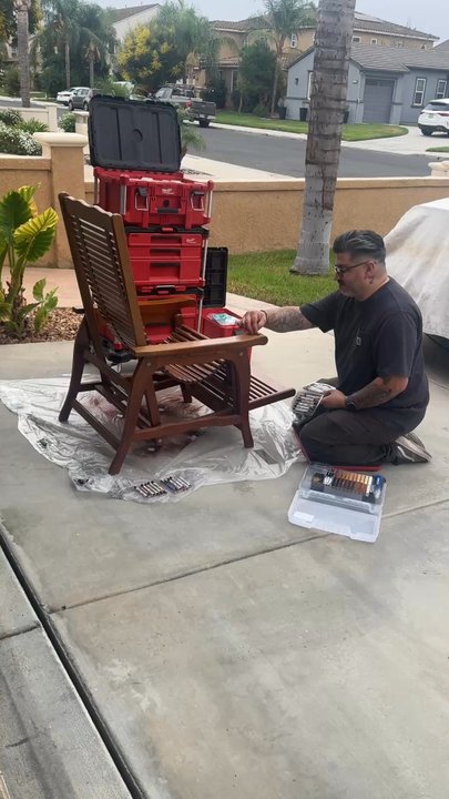 Try Mares - Nate at work bringing my chair back to life. - Cabinetry Near Me