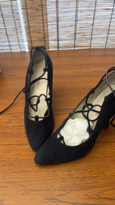 Lola Shoes Blue Velvet/suede lace up heels Size 5