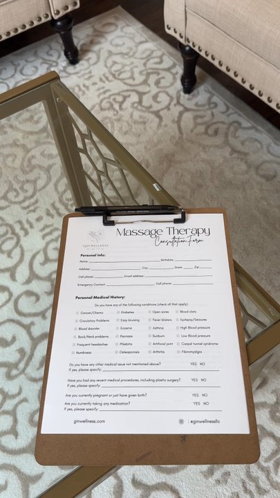 Gin Wellness - Questionnaire - Massage Therapy Near Me - Roswell, Georgia