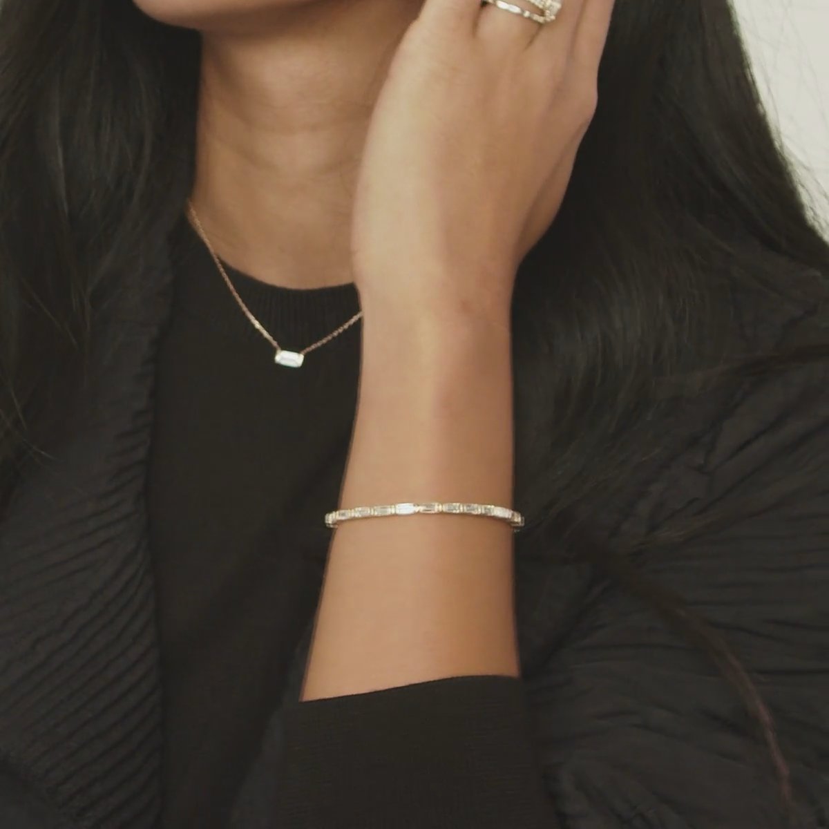 Baguette Tennis Bracelet | Baguette | 14k | White Gold | diamondSize: large | chainLength: 7