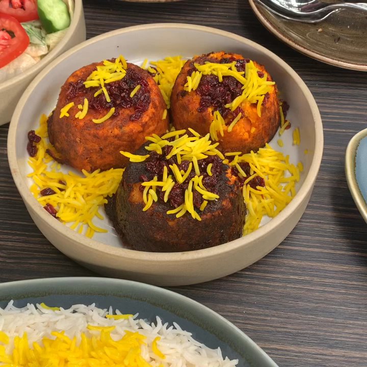 Pardis - Our lunch! Tachin; salad; and beef Soltani Kabob - Persian/Iranian Near Me - Glendale, California