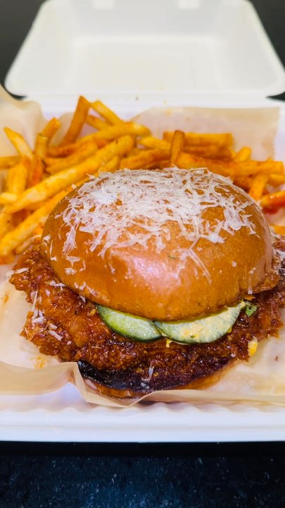 TennFold Brewing - Korean fried chicken sandwich with shake shake fries. This was absolutely delicious! - Pizza Near Me - Nashville, Tennessee