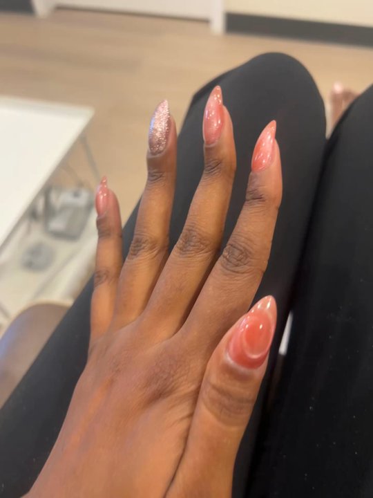Beauvie Nails Studio - French tip cat eye and then circular rose like cat eye on my thumb. The video doesn't even do it justice! - Nail Salons Near Me - Evanston, Illinois