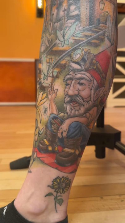 Juniper Tattoo - The inside of Krista's "Gnome City" leg sleeve! - Tattoo Near Me - Columbus, Ohio