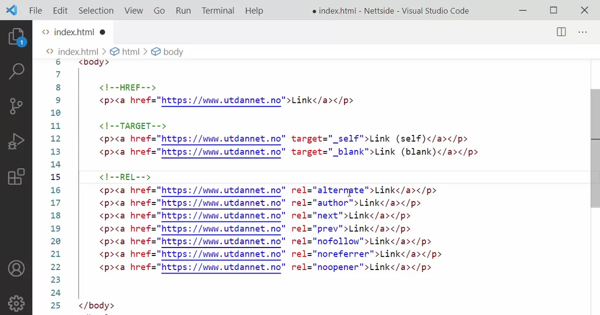 HTML-lenker — a-taggen med href, target og rel | Utdannet.no