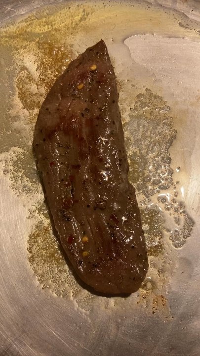 Three Six General - Cooking up a delicious preseasoned bavette with plenty of red pepper flakes. Super tender, great flavor, fast/easy cook. - Grocery Near Me - San Marcos, Texas