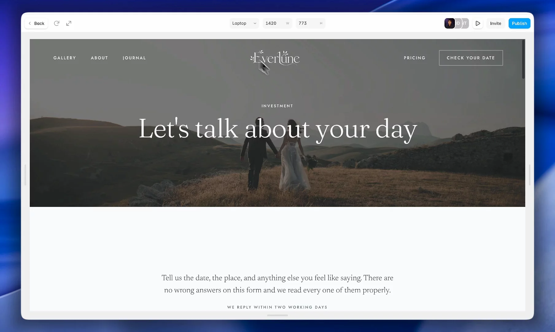 Everlune 🤍 Contact Page🤍Check it out: https://framer.link/thi0CPiA premium wedding photography portfolio template with 13+ CMS-powered pages, soft editorial design, built for photographers, planners &amp; studios who want their site to feel like their work. #Framer @Framer #WeddingPhotography #WebDesign