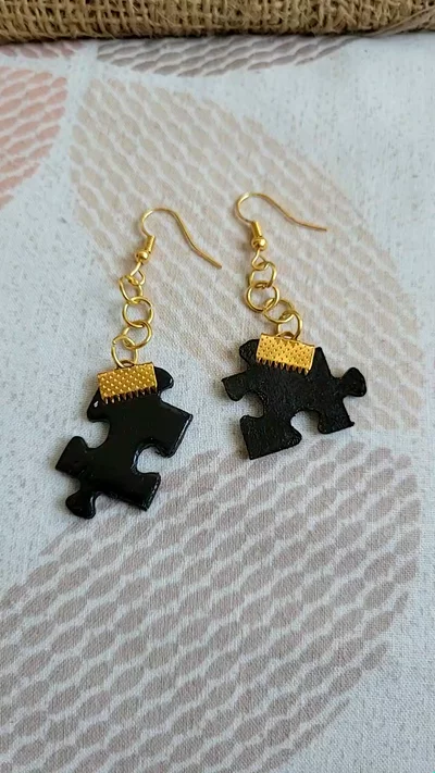 Dangle Jigsaw Earrings Handmade 