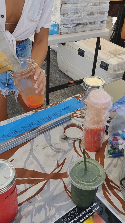 Mawps - Cassie made our Hawaiian Spirit smoothies with Li Hing sauce walls. It also had banana, mango, and pineapple - Juice Bars & Smoothies Near Me - Aiea, Hawaii