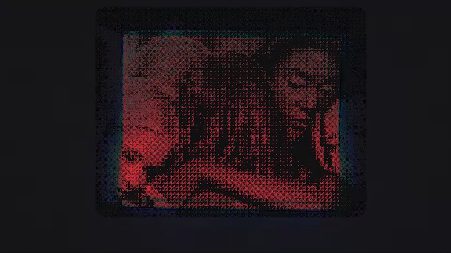 A series of intimate, romantic encounters between couples are presented through a heavily stylized, red-hued digital glitch aesthetic. The sequence emphasizes emotional connection and affection amidst a fragmented visual display.