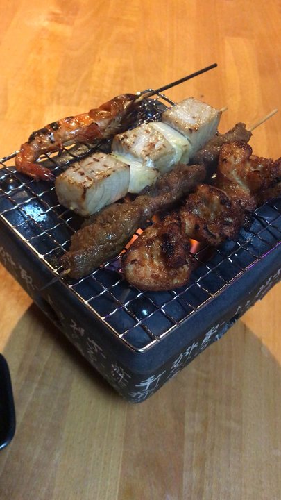 Sobo Ramen - Skewers Combo... Tuna, Lamb, Chicken, and Soft shell Shrimp is my favorite one. - Ramen Near Me - Oakland, California