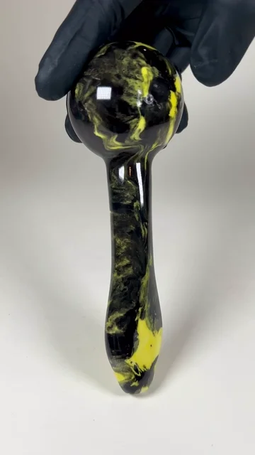 Preview pic of Spoon Pipe - 6.25 Inches - Ceramic - Black and Yellow - FREE SHIPPING!