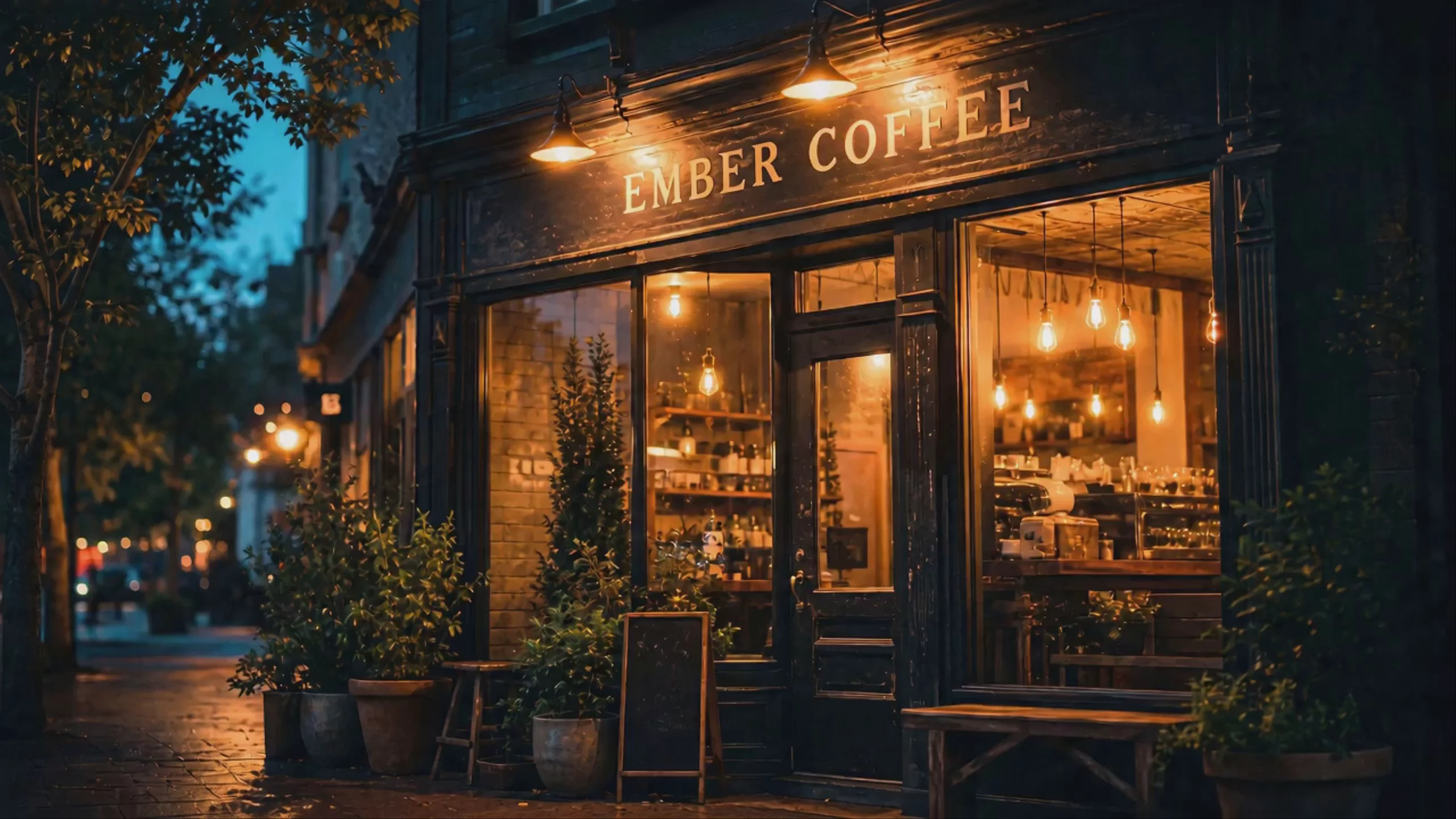 A cafe storefront at dusk, a brand film generated with Seedance 2.0