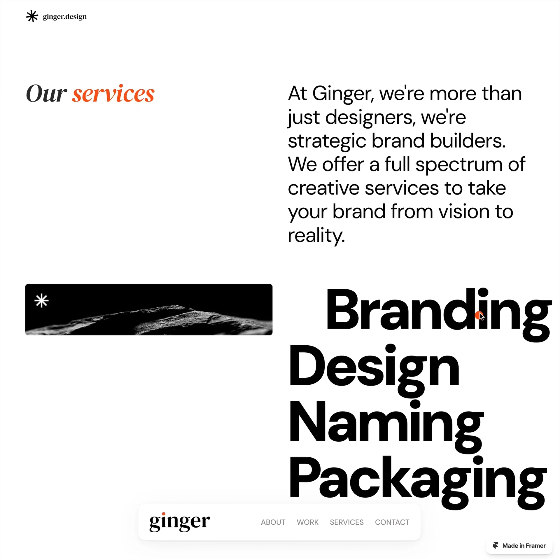 GINGER — Hover InteractionA good hover doesn't need to steal attention.Small interactions can make a portfolio feel more responsive and inviting, without adding visual noise.With GINGER, the hover becomes a subtle invitation to explore the projects.Sometimes a little curiosity is all you need.https://framer.link/4dBjzia
