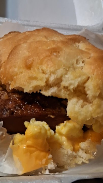 OJ's Diner - Smoked sausage egg n cheese biscuit - Southern Near Me - Greenville, South Carolina