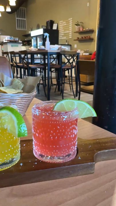 Flora Cafe - Margarita flight! Strawberry, mango, Jamaica (hibiscus), lime - Cafes Near Me - Omaha, Nebraska