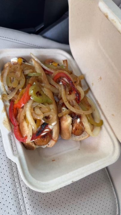 Glizzy Street - Bacon wrapped, onions and peppers with mayo and barbecue .&. Another bacon wrapped, onions and peppers with mayo and ketchup. - Hot Dogs Near Me - Long Beach, California