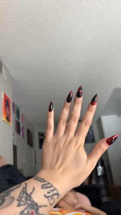 Lena Nails - Red chrome on black base looooved these - Nail Salons Near Me - Citrus Heights, California