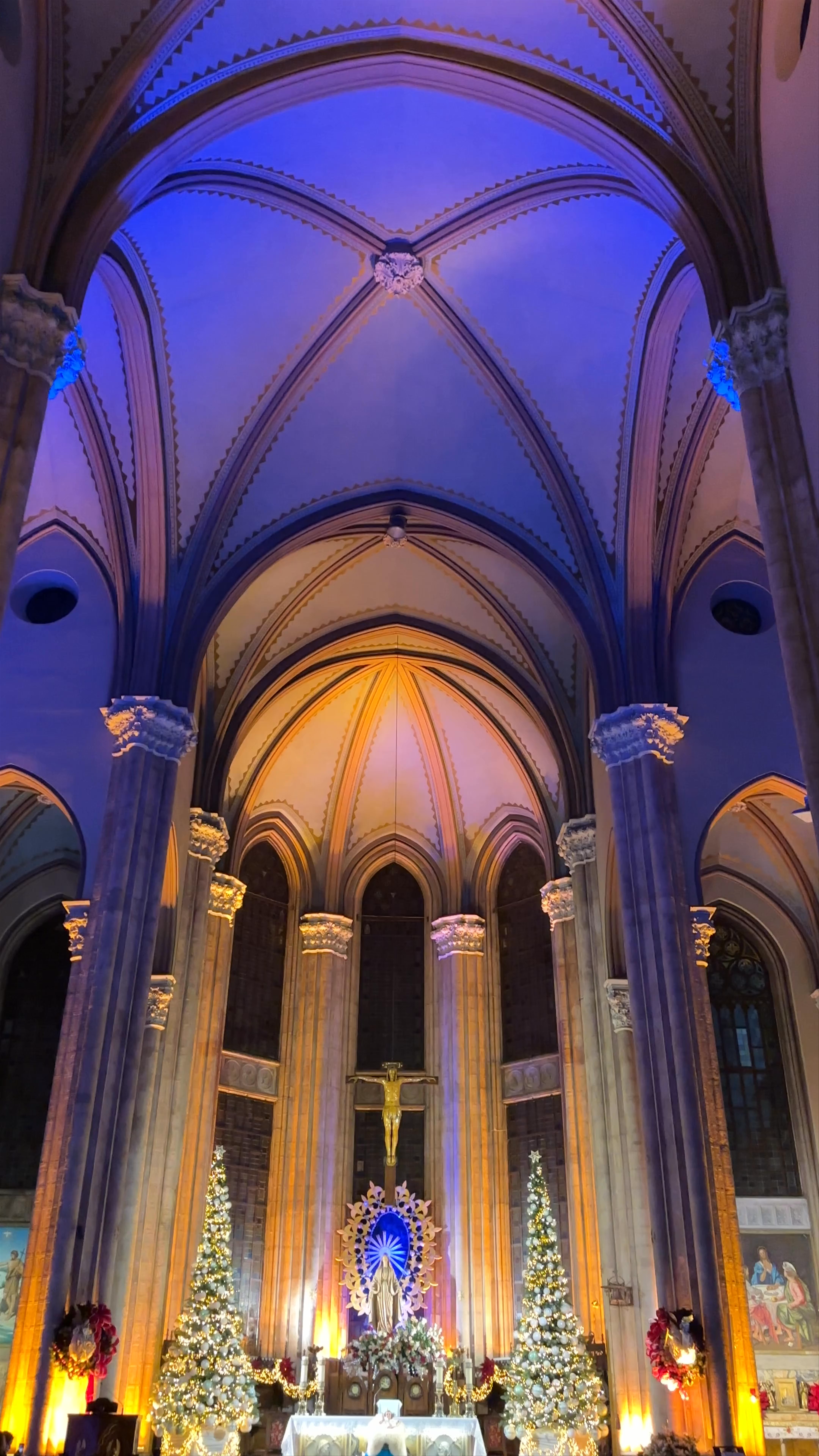 Tomtom Church Interior: Gothic Elegance and Festive Lights in Istanbul