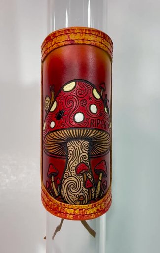 Preview pic of Mushroom RipGrip Leather Sleeve for Glass Pieces | Handcrafted Quality Leather Neck Cover