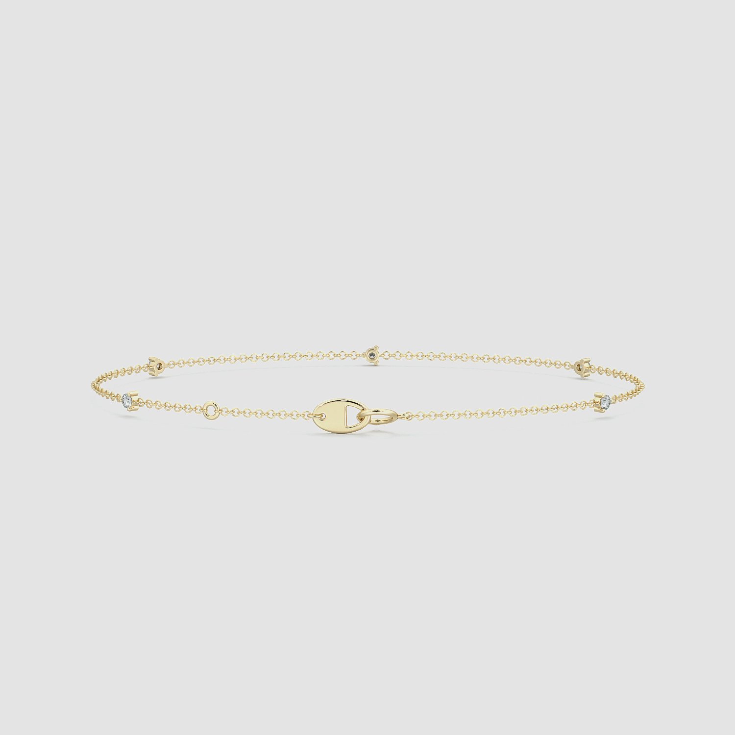 Tiny Station Bracelet | Round Brilliant | 14k | Yellow Gold | chainLength: 7