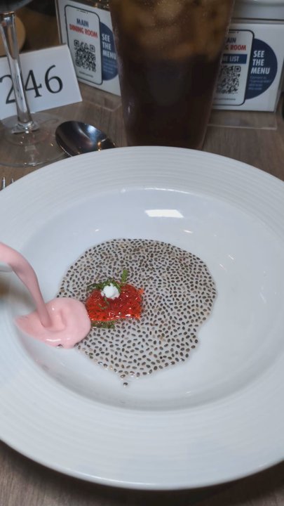 Michelangelo - Carnival signature strawberry yogurt soup - New American Near Me - Long Beach, California