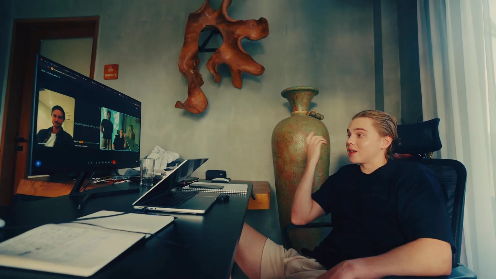 The interview with James, over a video call from the Imperium office