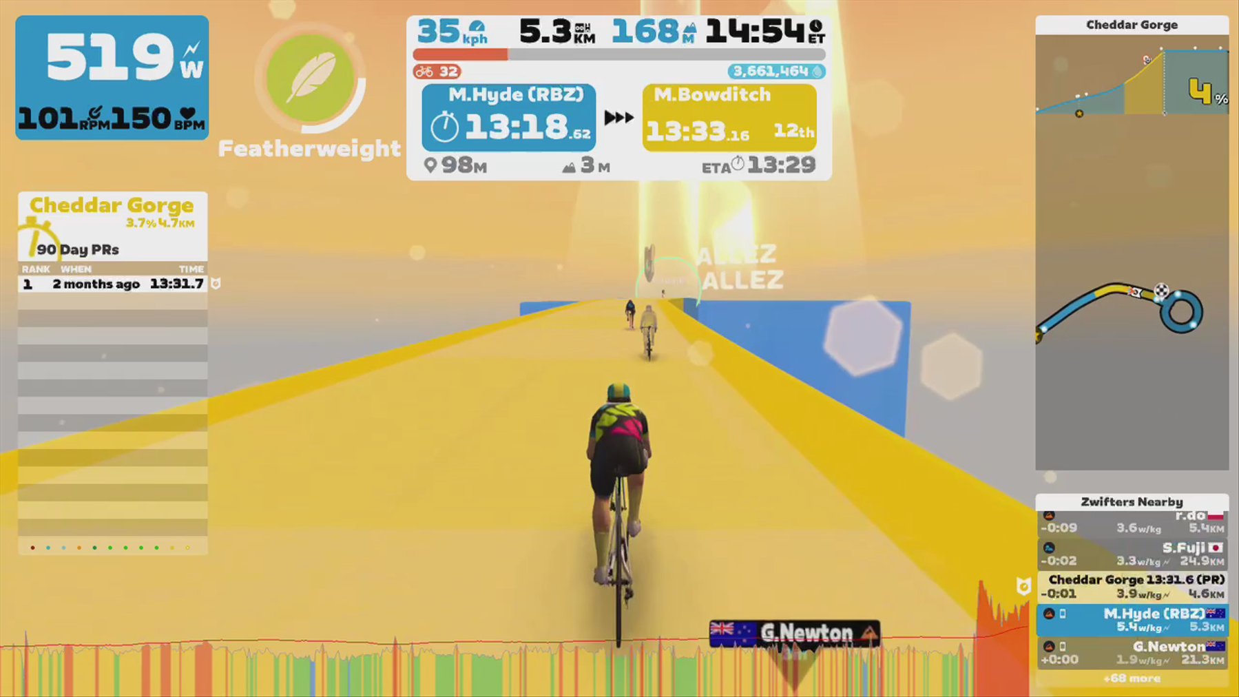 Zwift - Climb Portal: Cheddar Gorge at 100% Elevation in Watopia