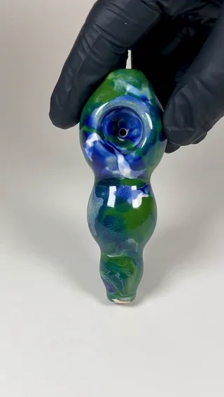 Preview pic of Bulbous Pipe - 4.25 Inches - Ceramic - Blue, Green and White - FREE SHIPPING!