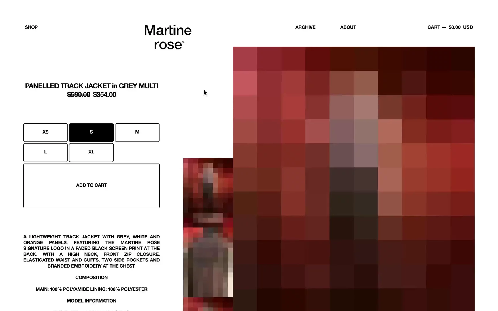 Screen recording of Martine rose — Product Detail Page