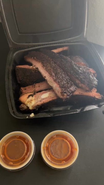 Texas BBQ - Pork Ribs Grilled Green Beans and Coleslaw - Barbeque Near Me - Houston, Texas