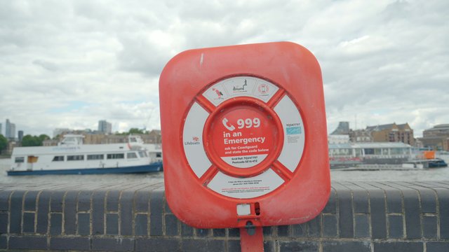 Coastguard life-saving ring by the River Thames, London