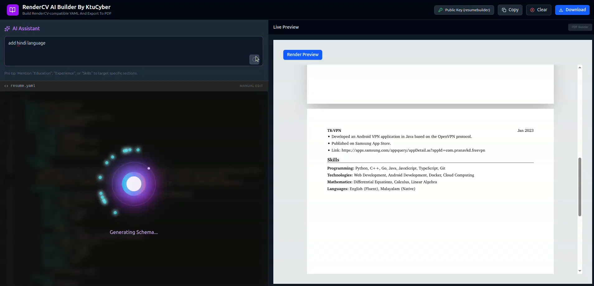 RenderCV AI Resume Builder image 1