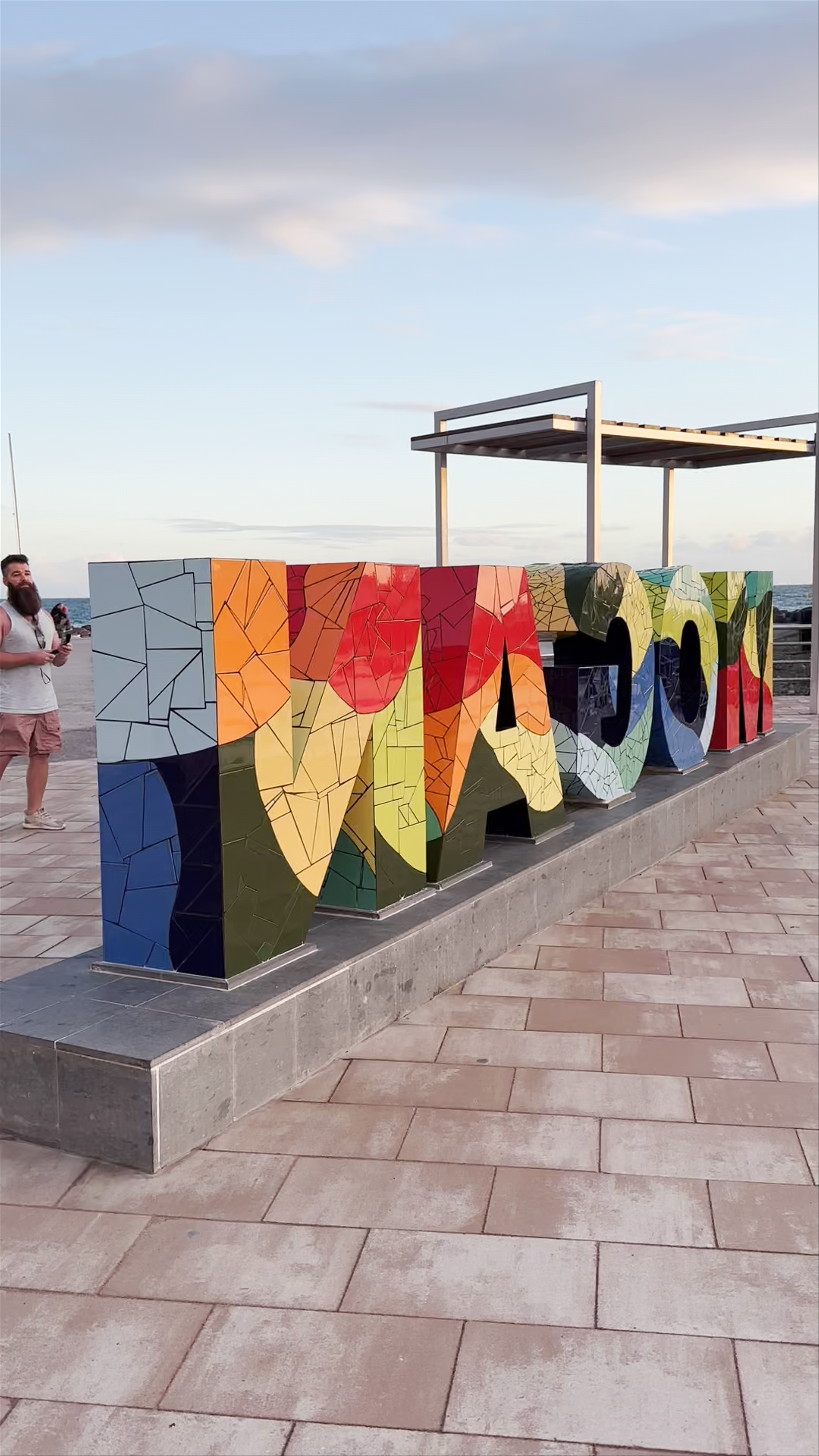Colorful Letras de Mogán Art Installation at Sunset, Lomo Quiebre, Spain