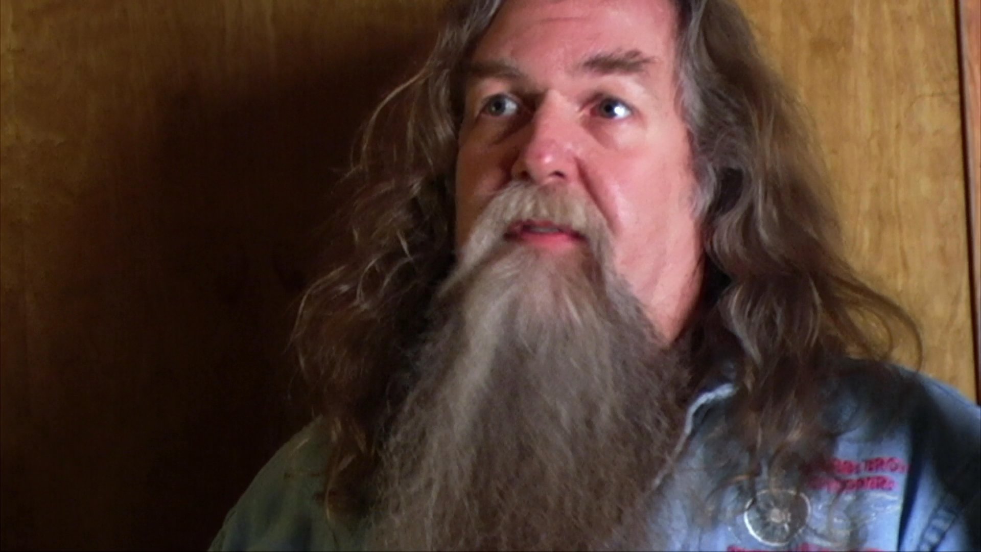 A long-haired, bearded musician discusses his performance and craft during a focused interview. Interspersed with concert footage, the segment highlights the artist's personal insights into his musical career.