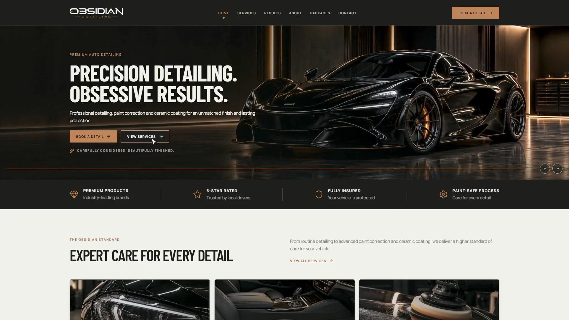 Obsidian is a dark, premium template for auto detailing and ceramic coating shops. One detail I like: every "Book" button opens the request form with that package already selected, so customers aren't re-entering what they just chose. Services and packages run on the CMS, so you edit once and every page updates.Walkthrough attached. Do you prefer a dark look for businesses like this, or does light convert better in your experience?Live demo: https://obsidian-detailing-preview.framer.website/Template: https://hy.chujiqiqi.com/marketplace/templates/obsidian-detailing/