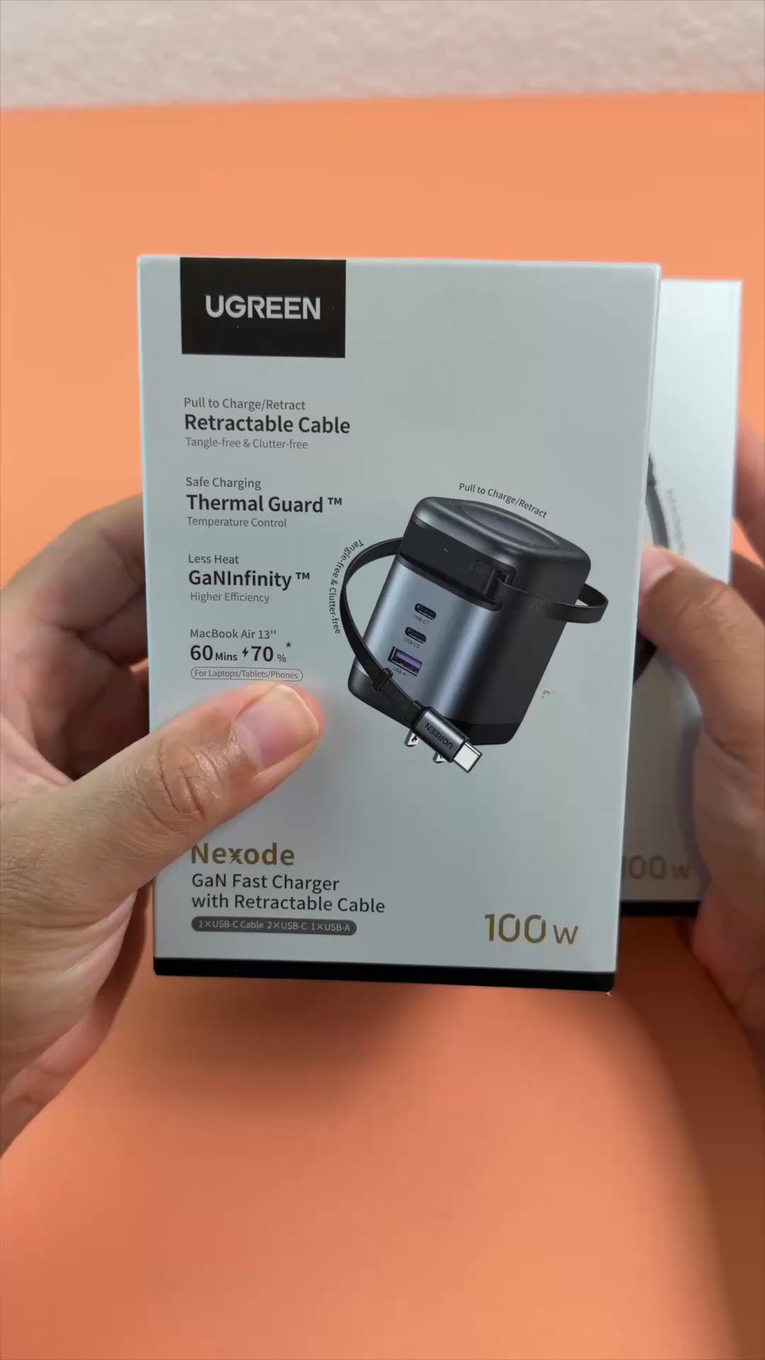 UGREEN Nexode Pro 100W GaN Fast Charger with a built-in retractable USB-C cable