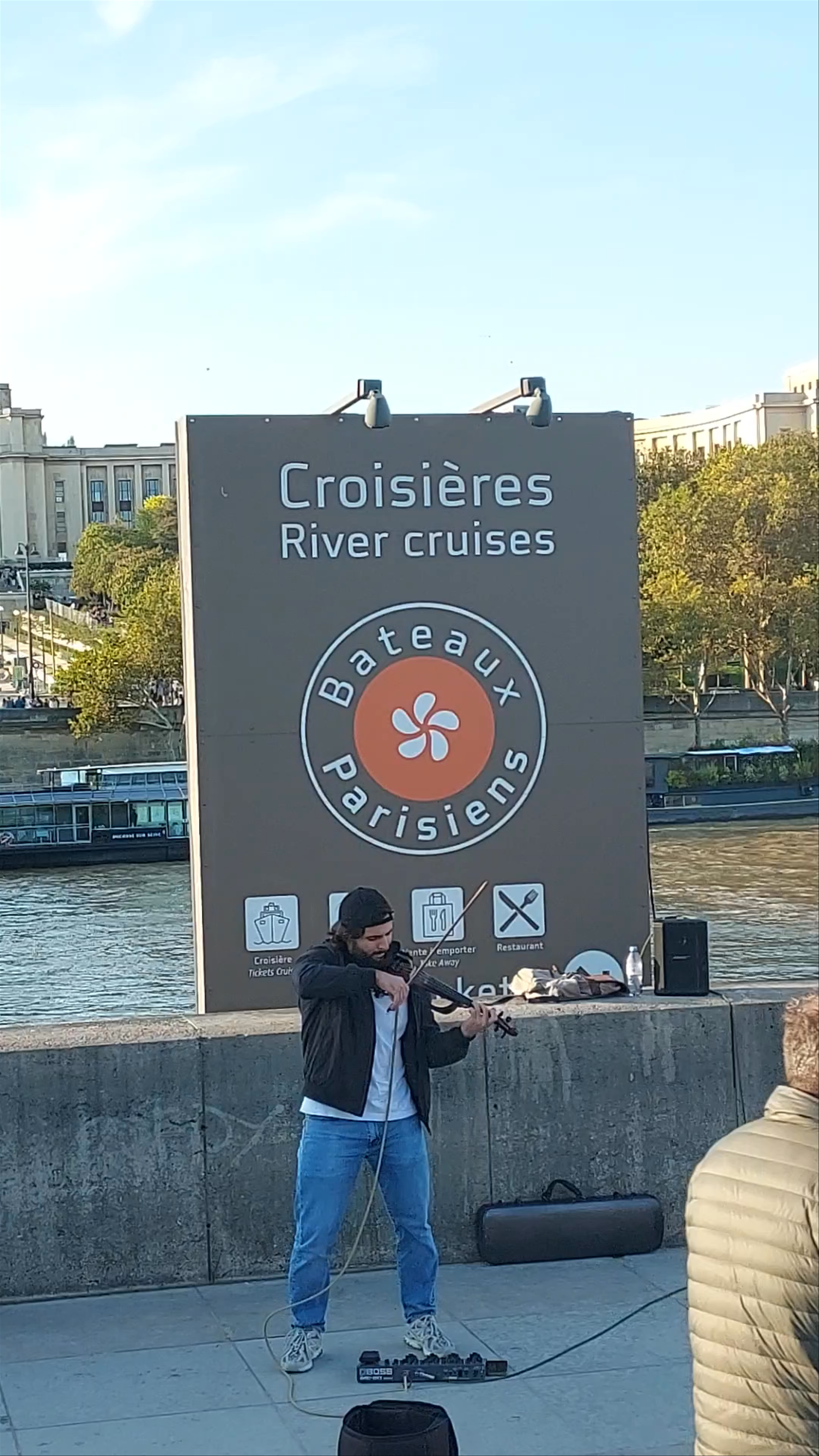 Street Violinist at Bateaux Parisiens River Cruise Dock, Paris