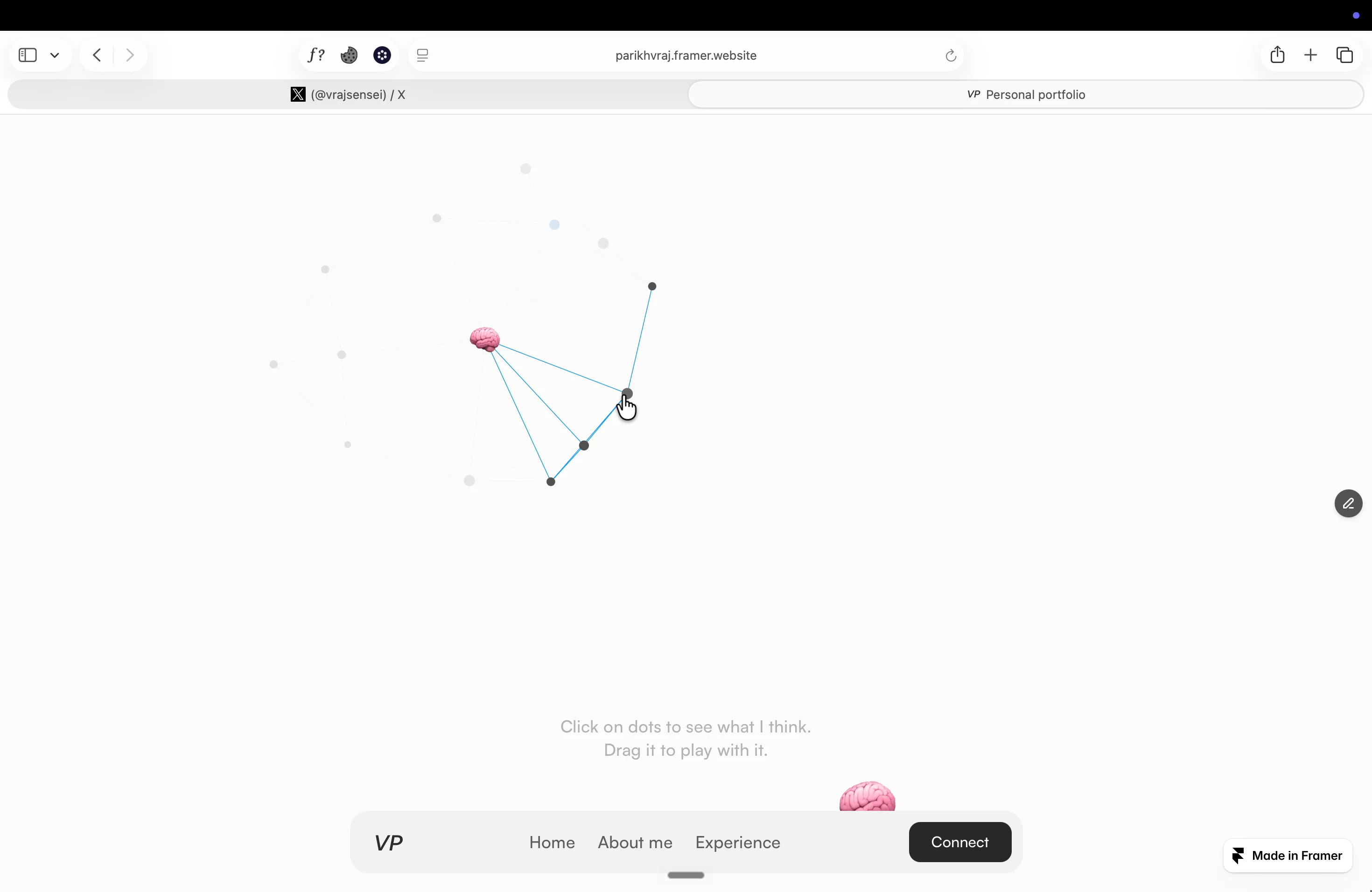 Added some fun interactive component in my portfolio  It's just like I want to share my thoughts and I try to maintain them in obsidianbut want to give personal touch so I made my own version of it ✌    Try here: https://parikhvraj.framer.website/brainJustIf you want to get for your self I upload on the marketplace stay tuned