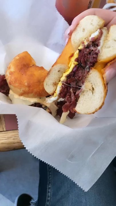 Benson's Bagels - Cheddar bagel with eggs and bacon - Bagels Near Me - Springfield, Massachusetts