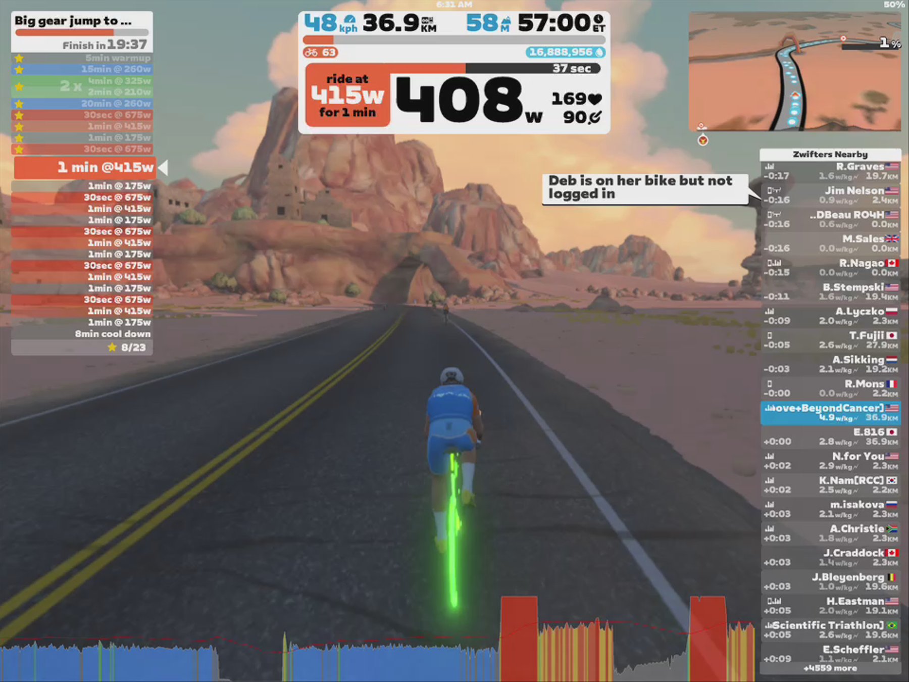Zwift - Big gear jump to hold in Watopia