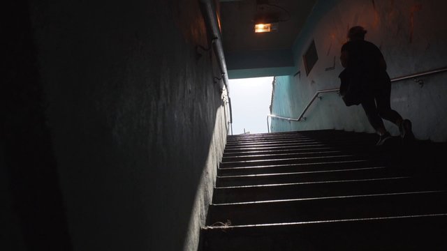 Walking up the stairs