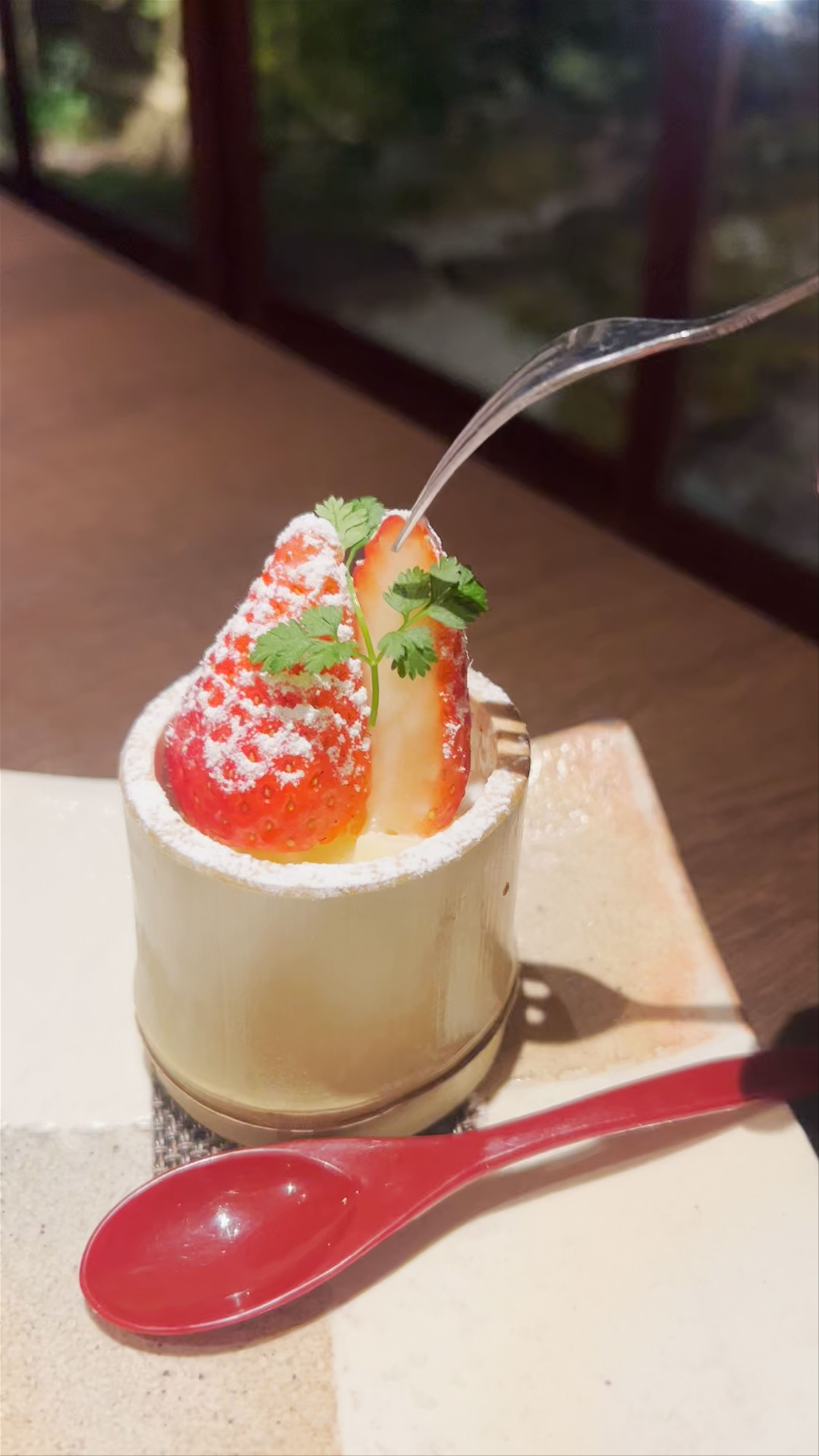 Kyoto Delicacy: Creamy Dessert with Fresh Strawberries
