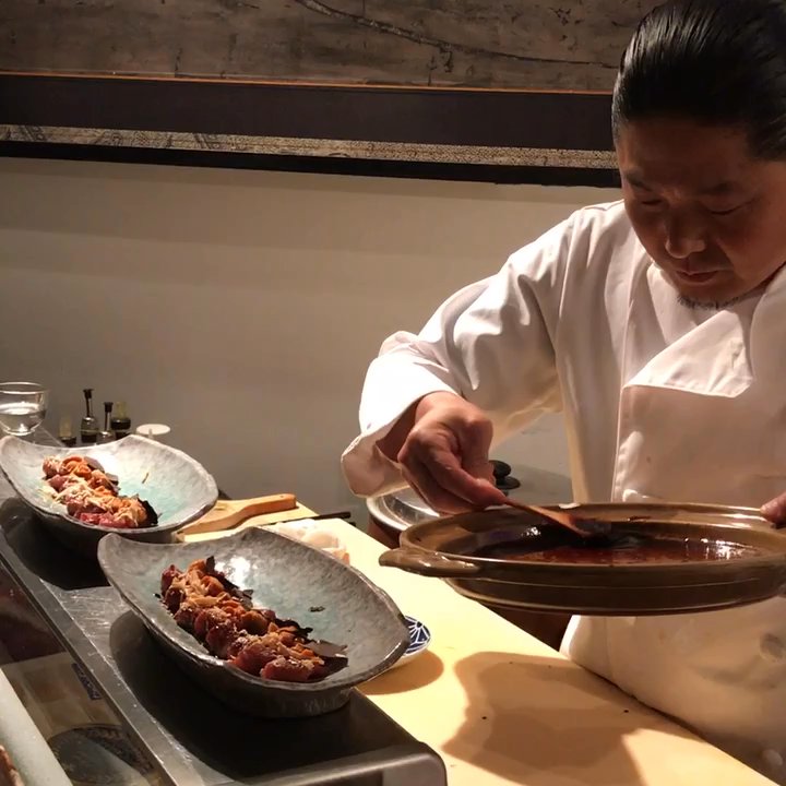 Sushi Tanaka - Pouring the remaining sauce on top...can't wait to try - Japanese Near Me - Simi Valley, California