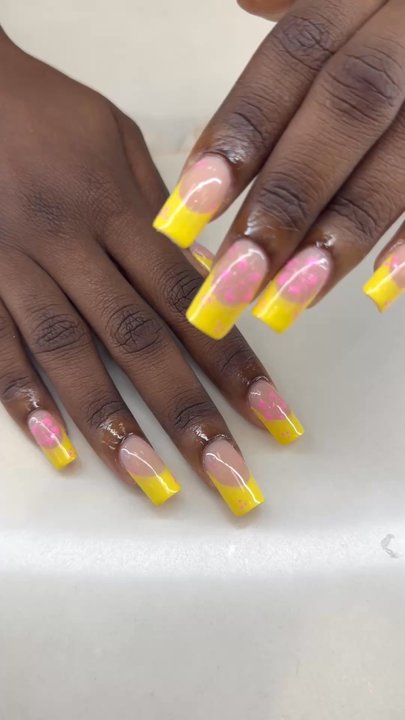 Sunny Spa & Nails - nail video, yellow french tip and pink flower details - Nail Salons Near Me - Long Beach, California