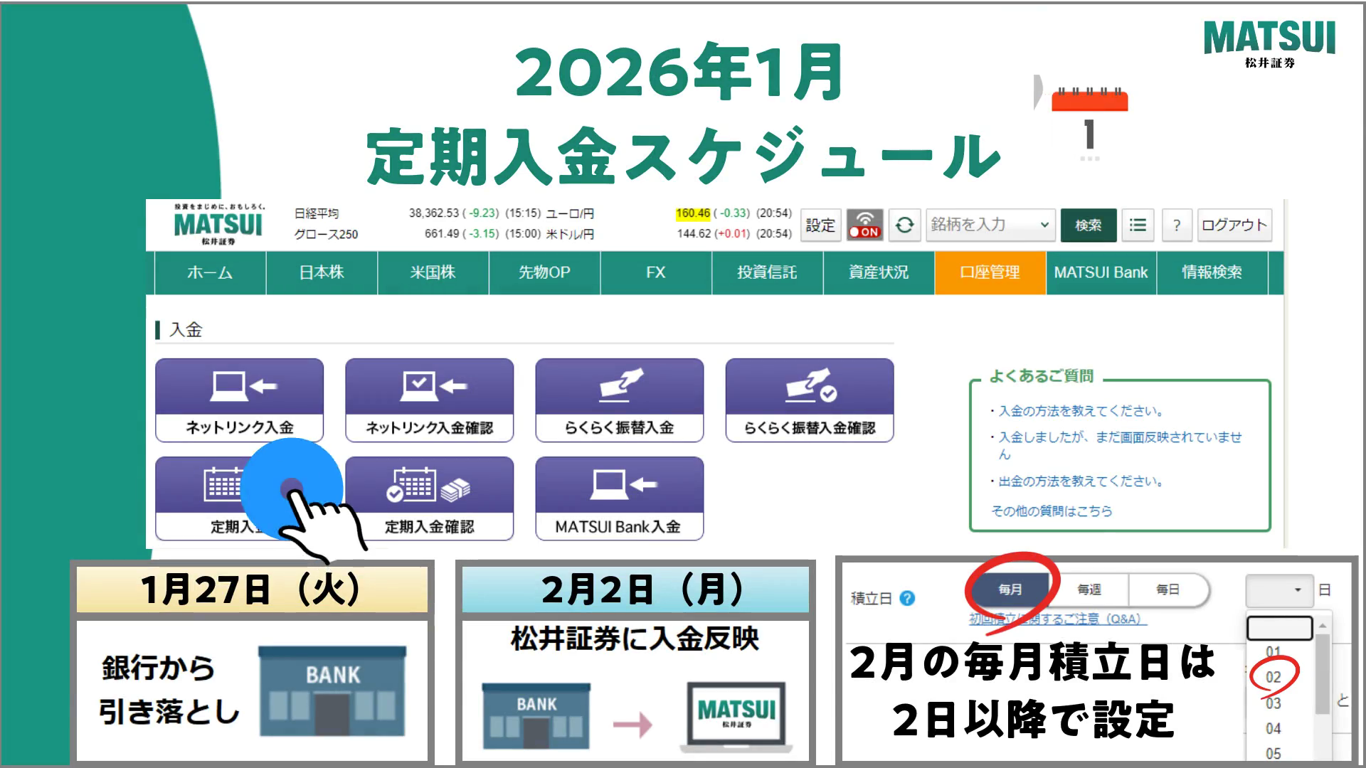 定期入金の引き落し日・反映日はいつですか。 | よくあるご質問（Q＆A）｜松井証券